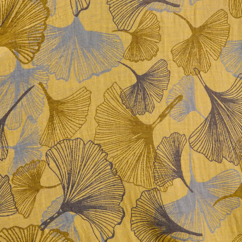 Vintage-Bademantel aus doppellagigem Baumwollgewebe mit Ginkgoblatt