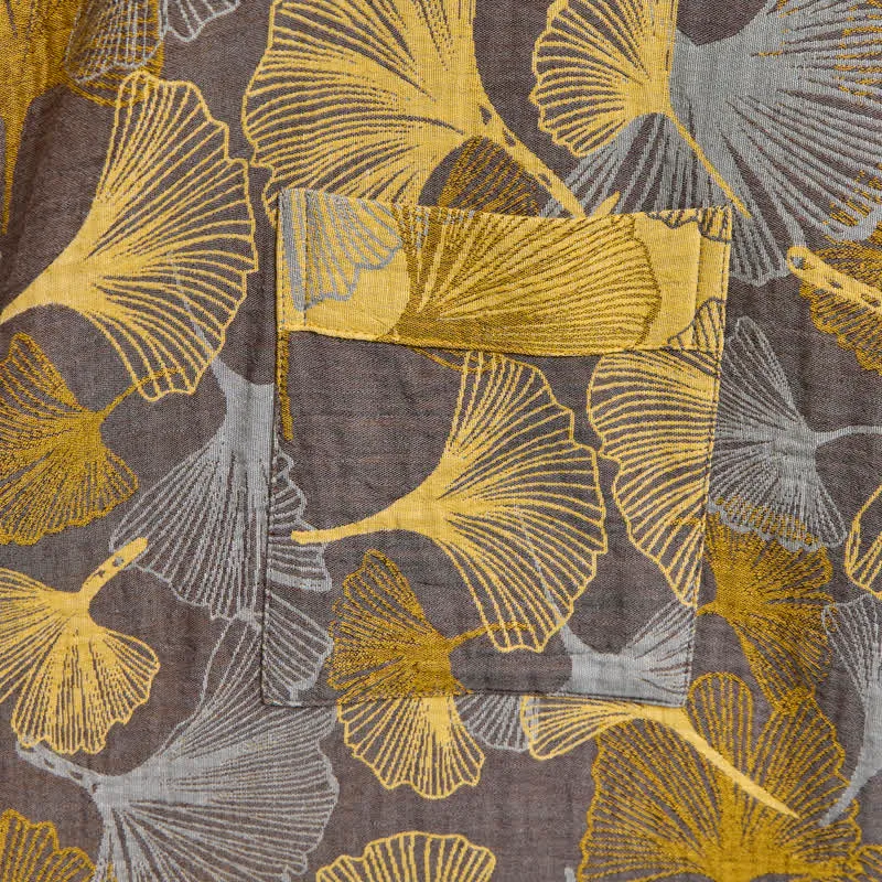Vintage-Bademantel aus doppellagigem Baumwollgewebe mit Ginkgoblatt