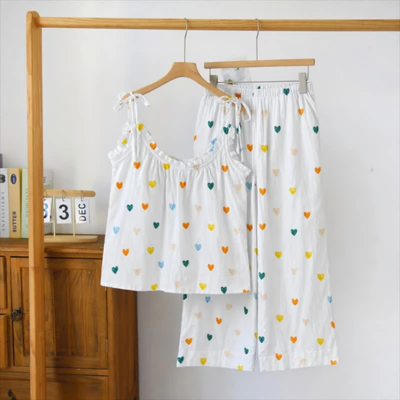 Loungewear mit Spaghettiträgern und Herzchenmuster