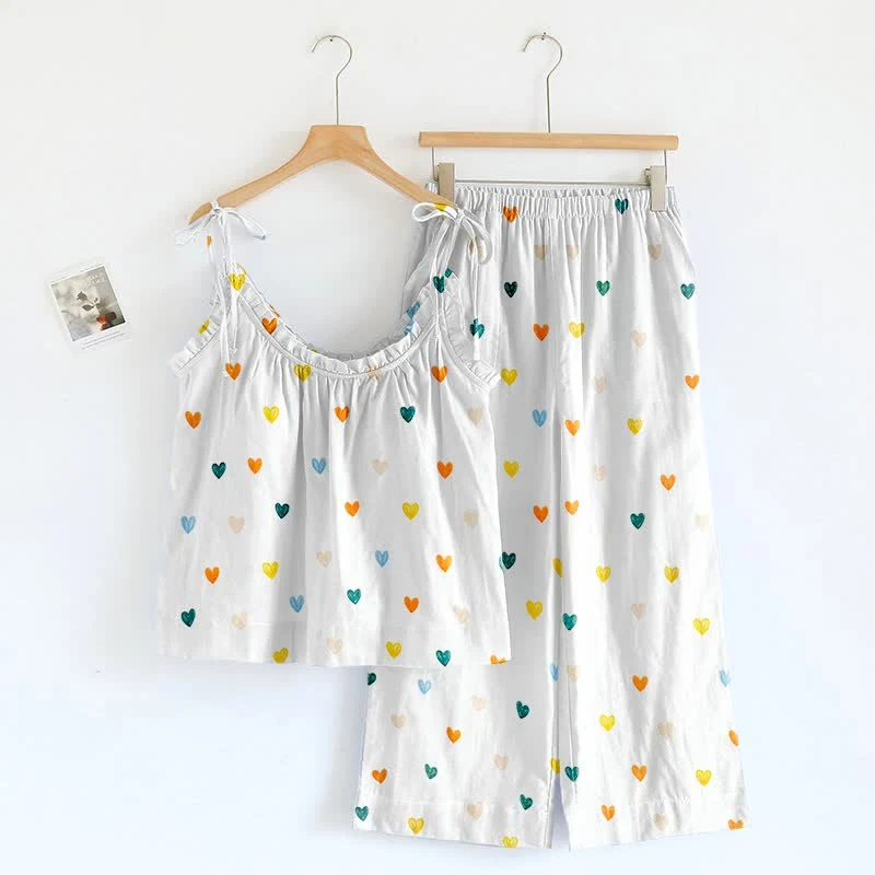 Loungewear mit Spaghettiträgern und Herzchenmuster