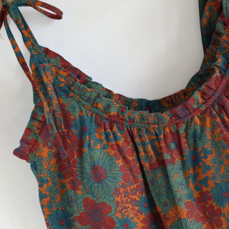 Vintage Loungewear-Set mit Blumenmuster und Bindebändern