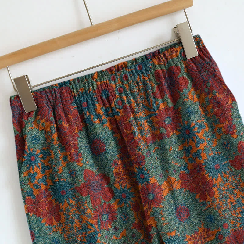 Vintage Loungewear-Set mit Blumenmuster und Bindebändern
