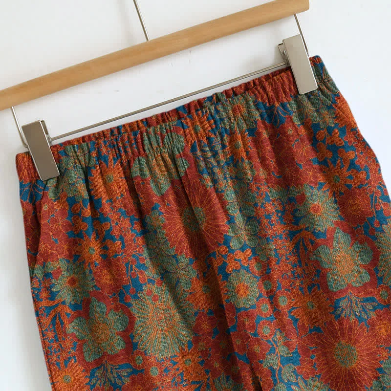 Vintage Loungewear-Set mit Blumenmuster und Bindebändern