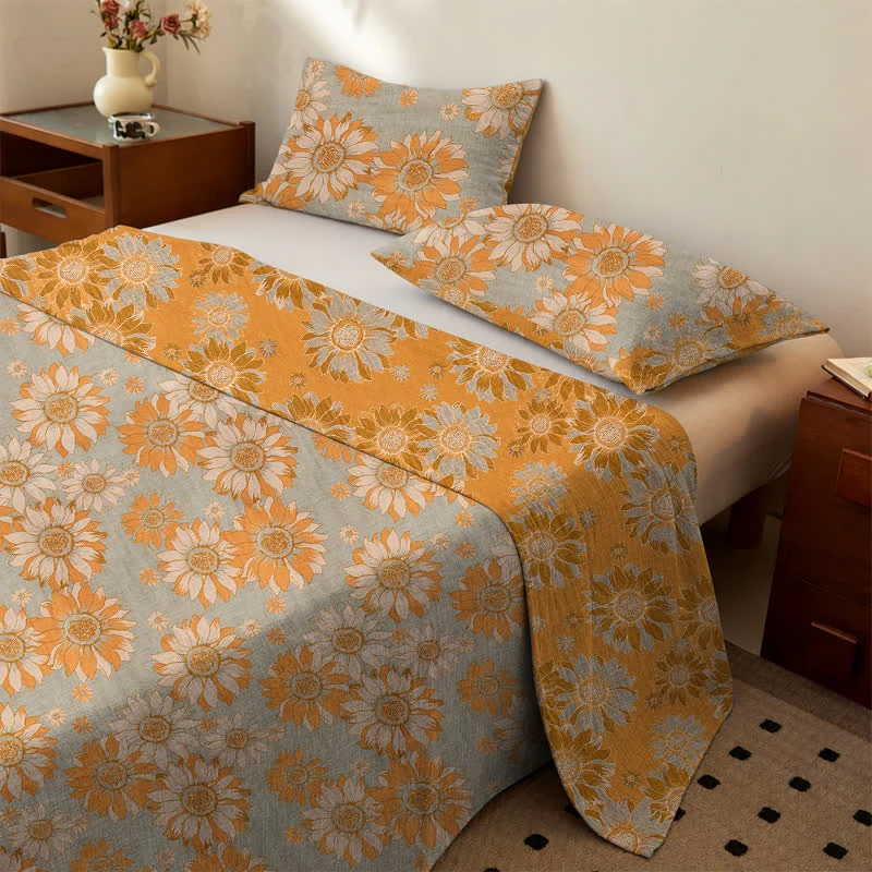 Tagesdecke aus Baumwollgaze mit Sonnenblumenmuster