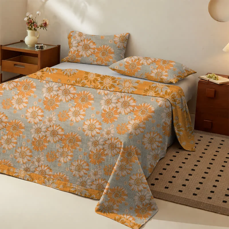 Tagesdecke aus Baumwollgaze mit Sonnenblumenmuster