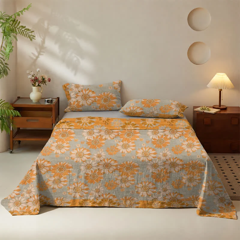 Tagesdecke aus Baumwollgaze mit Sonnenblumenmuster