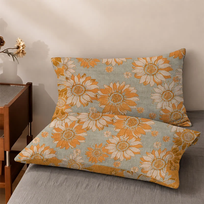 Tagesdecke aus Baumwollgaze mit Sonnenblumenmuster