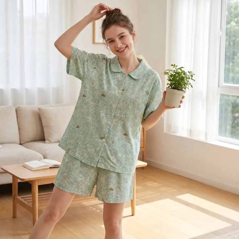 Loungewear-Set aus doppellagigem Baumwollgewebe mit Hunde-Print