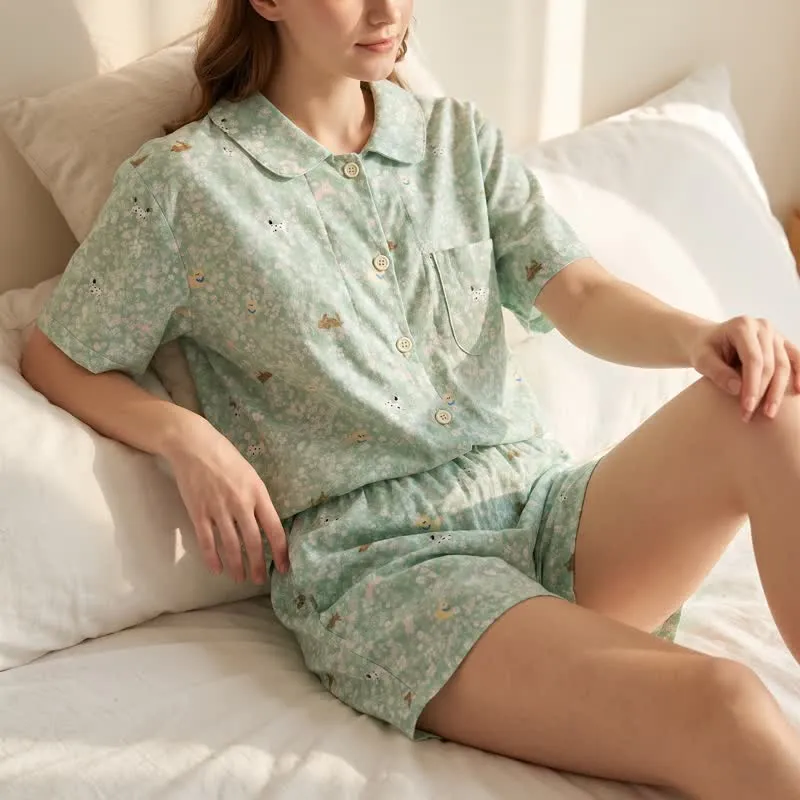 Loungewear-Set aus doppellagigem Baumwollgewebe mit Hunde-Print