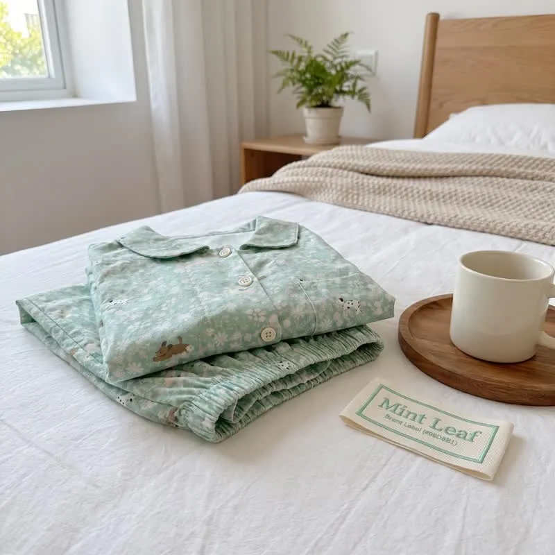 Loungewear-Set aus doppellagigem Baumwollgewebe mit Hunde-Print