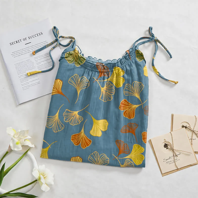 Ginkgo Leaf Tie Strap Lounge Midi Dress