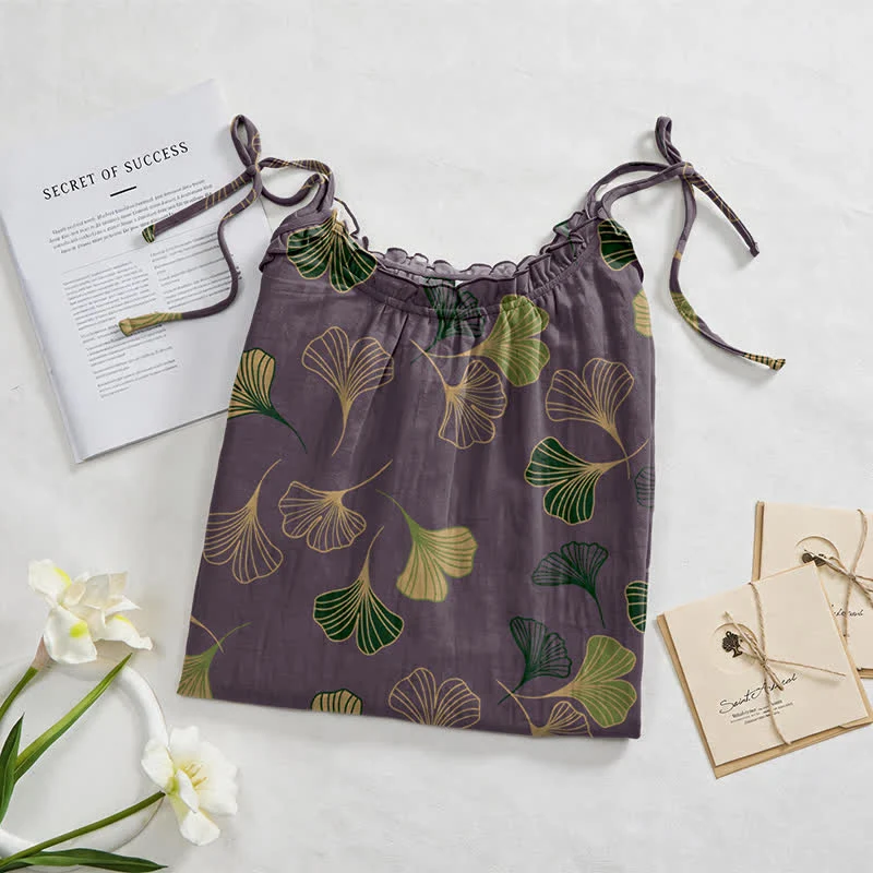 Ginkgo Leaf Tie Strap Lounge Midi Dress