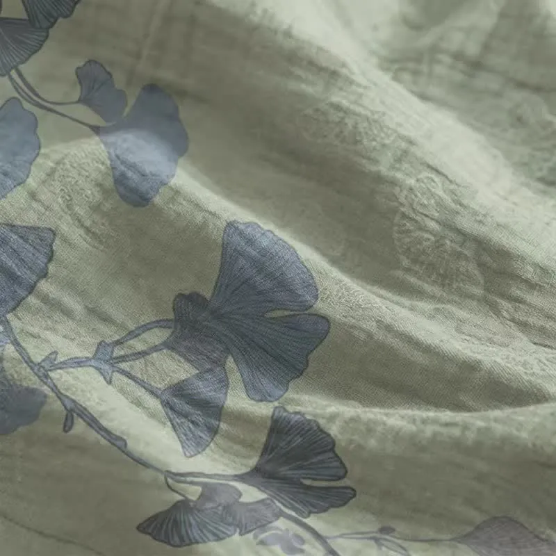 Ginkgo-Blatt-Baumwoll-Loungekleid mit Bindebändern