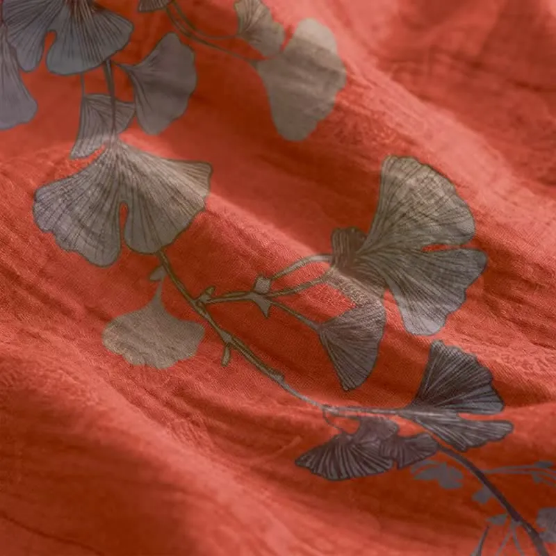 Ginkgo-Blatt-Baumwoll-Loungekleid mit Bindebändern