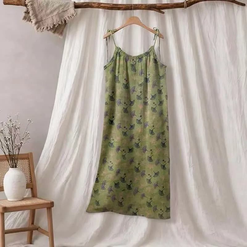 Loungekleid mit Ginkgo-Blumenmuster und Bindebändern