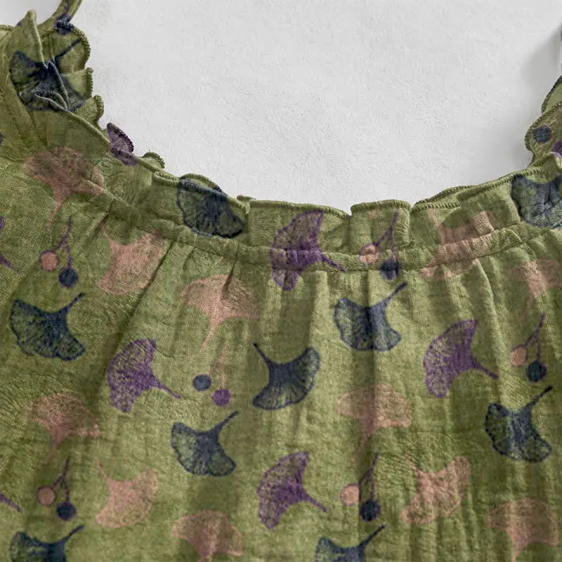 Loungekleid mit Ginkgo-Blumenmuster und Bindebändern