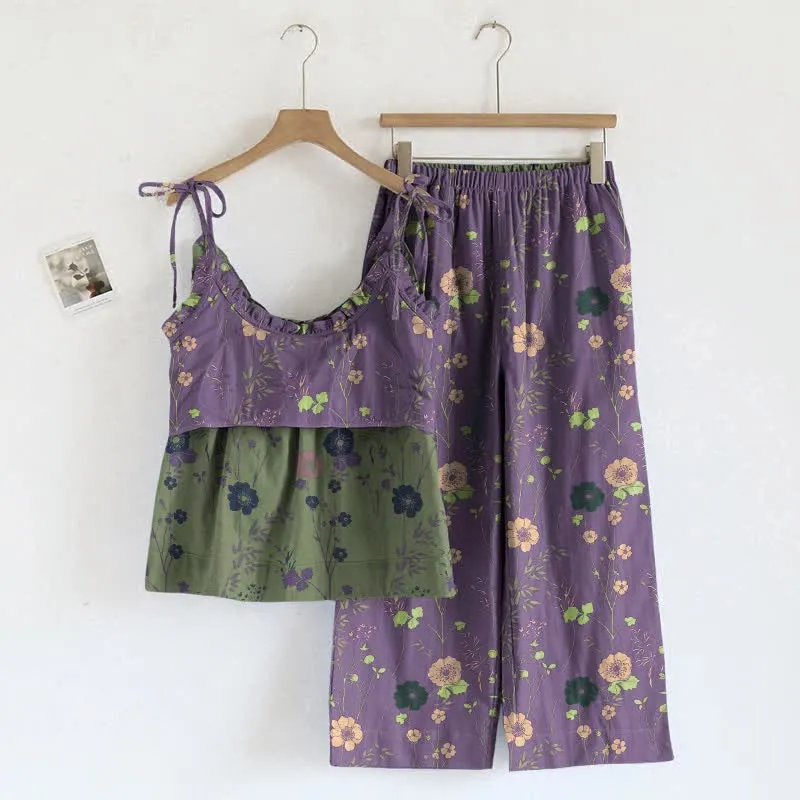 Vintage-Pyjama-Set mit Blumenmuster: Top und Hose