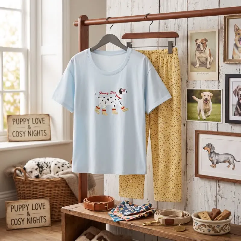 Loungewear-Set aus Baumwolle mit niedlichem Hundemotiv