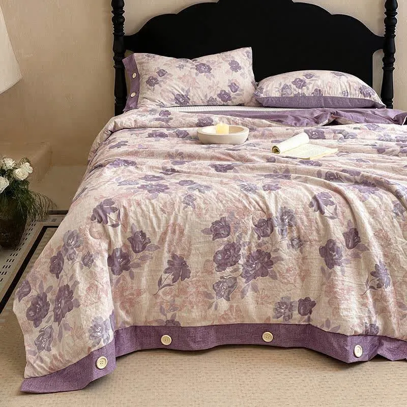 Romantische lila geblümte Baumwoll-Leinen-Decke/Steppdecke
