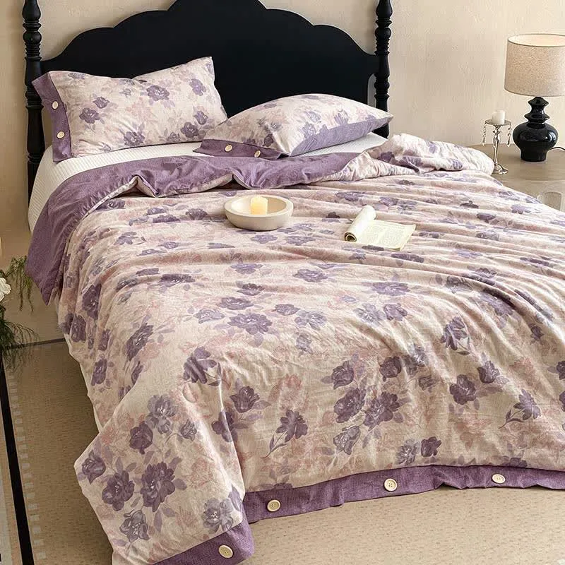 Romantische lila geblümte Baumwoll-Leinen-Decke/Steppdecke