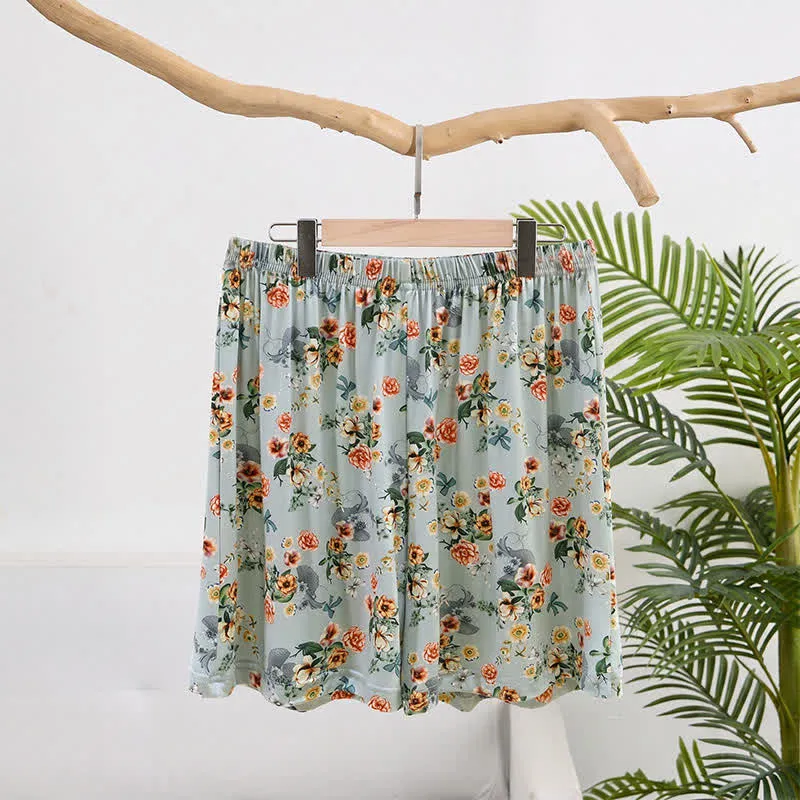 Vintage-Sommershorts mit Blumenmuster und Rüschensaum