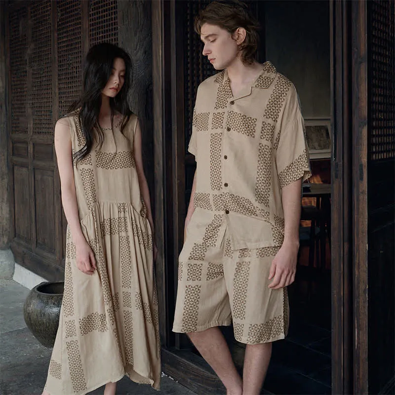 Loungewear-Set mit geometrischem Gittermuster für Sie und Ihn
