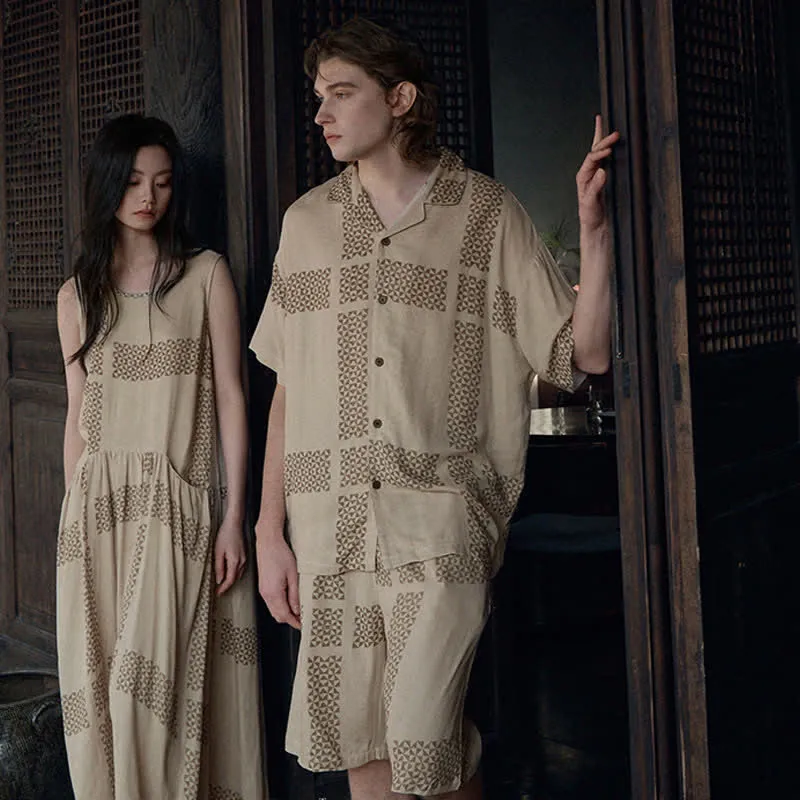 Loungewear-Set mit geometrischem Gittermuster für Sie und Ihn