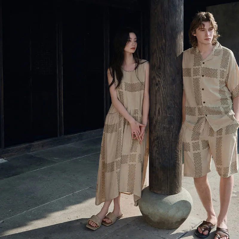 Loungewear-Set mit geometrischem Gittermuster für Sie und Ihn