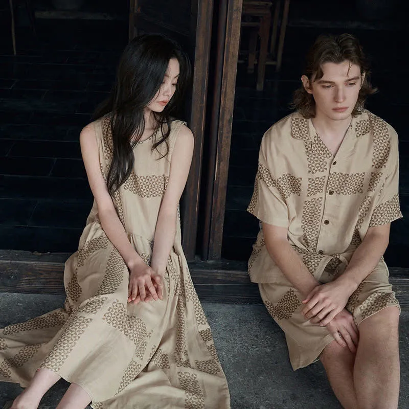 Loungewear-Set mit geometrischem Gittermuster für Sie und Ihn