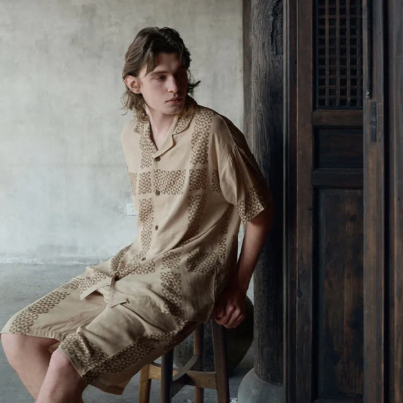 Loungewear-Set mit geometrischem Gittermuster für Sie und Ihn