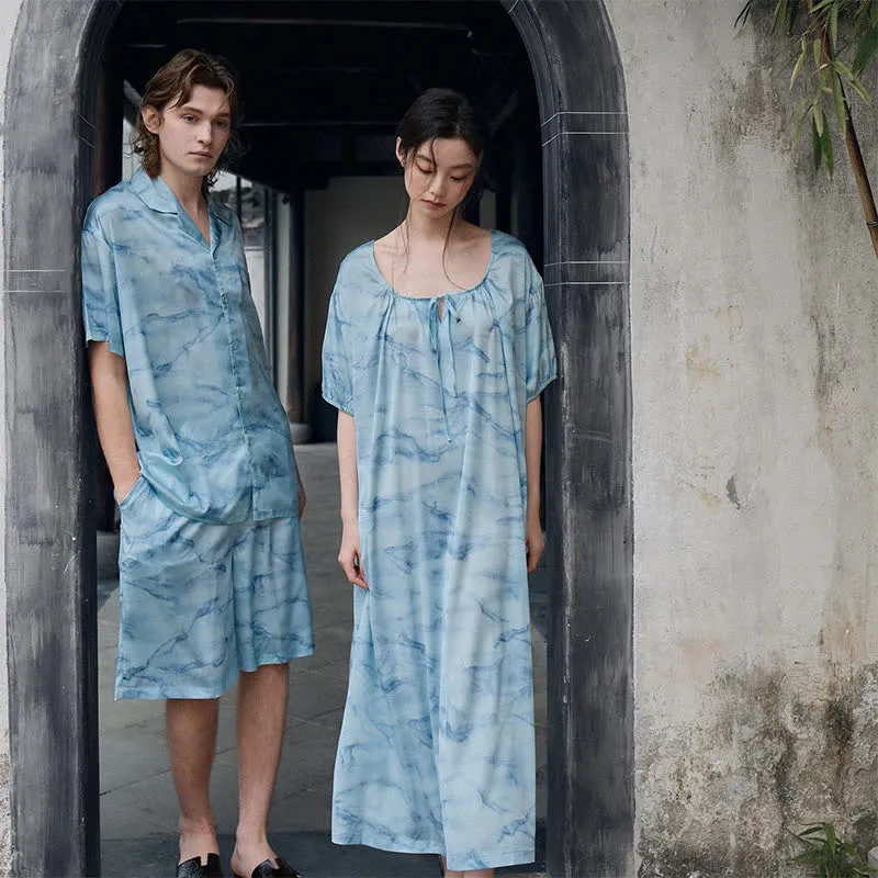 Loungewear-Set in Blau-Aquarell für Sie und Ihn