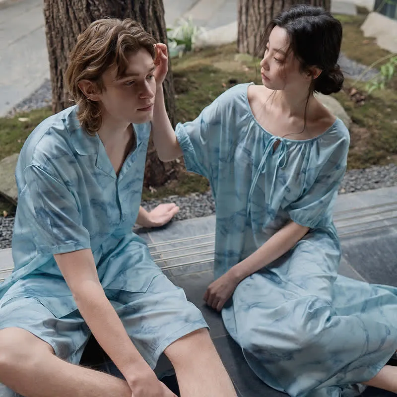 Loungewear-Set in Blau-Aquarell für Sie und Ihn