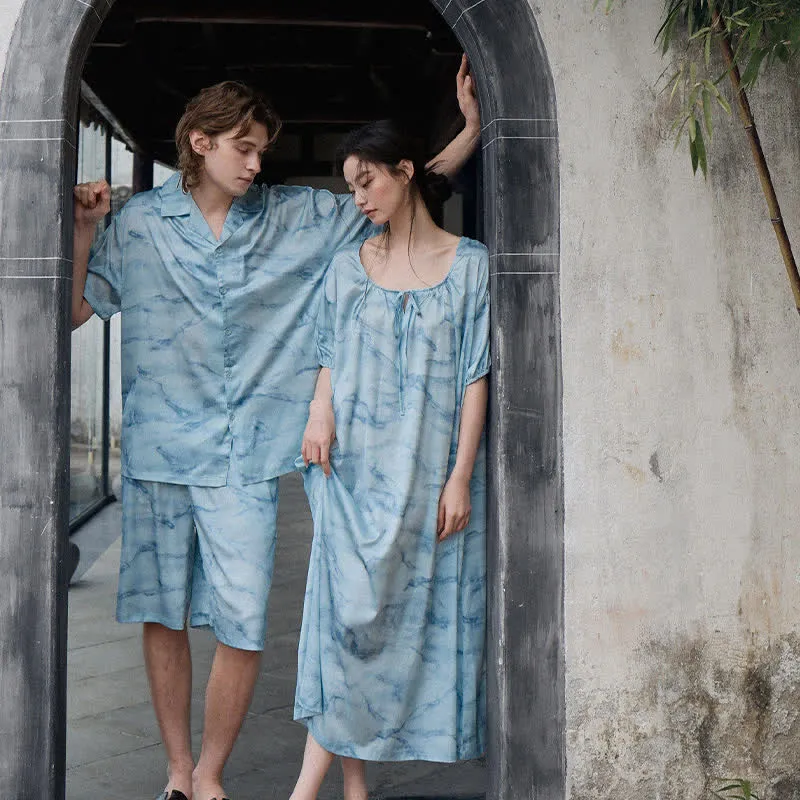 Loungewear-Set in Blau-Aquarell für Sie und Ihn