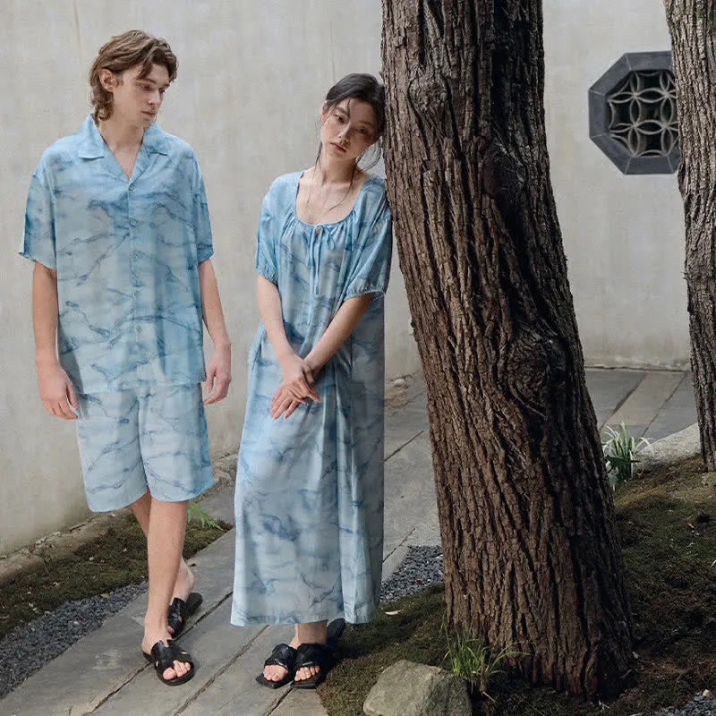 Loungewear-Set in Blau-Aquarell für Sie und Ihn