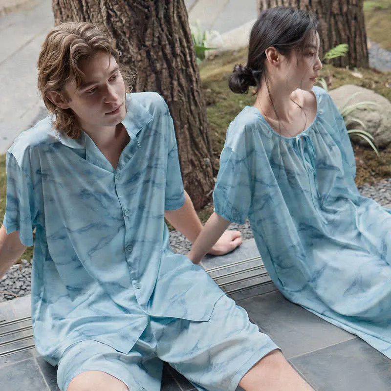 Loungewear-Set in Blau-Aquarell für Sie und Ihn