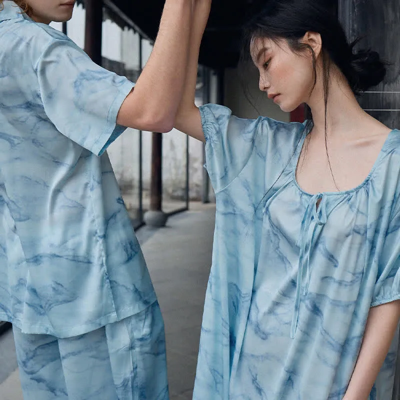 Loungewear-Set in Blau-Aquarell für Sie und Ihn