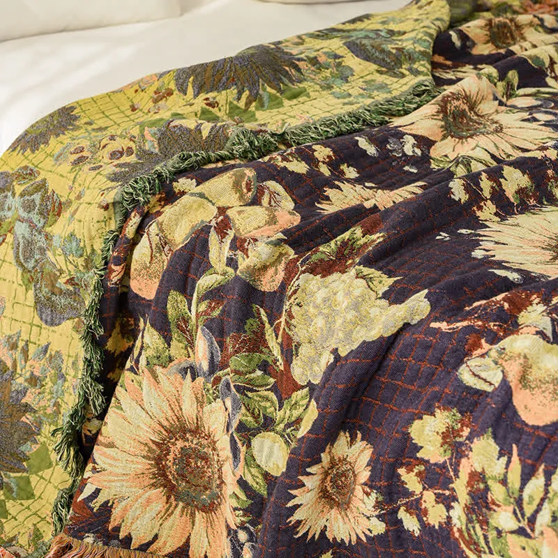 Vintage Sonnenblumen-Musselindecke, 4-lagig