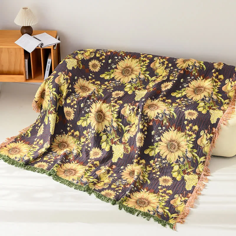 Vintage Sonnenblumen-Musselindecke, 4-lagig