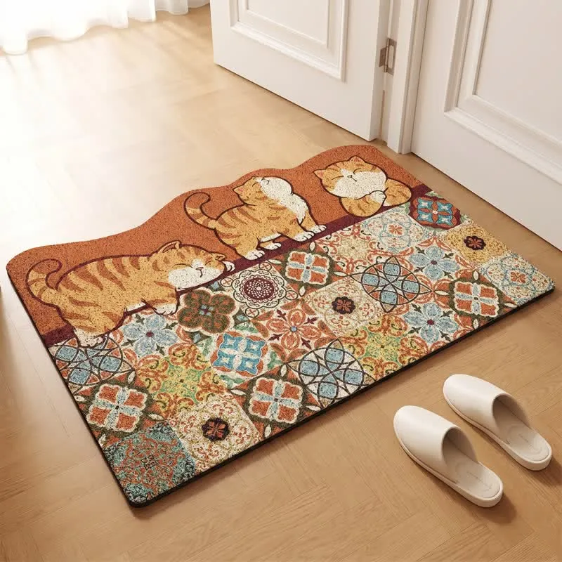 Verspielter Katzen-Patchwork-Eingangsbereich-Teppich