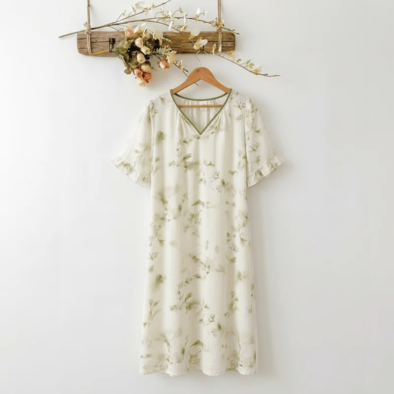 Romantisches, geblümtes Lyocell-Loungewear-Schlafkleid mit V-Ausschnitt