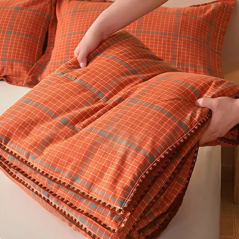 Sommerdecke aus garngefärbter, orange karierter Baumwolle