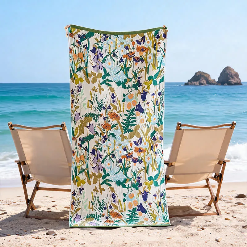 4-lagiges Strand- und Badetuch aus Baumwollmusselin mit Blumenmuster