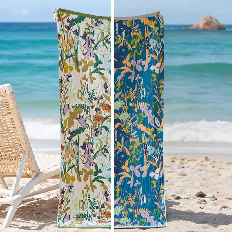 4-lagiges Strand- und Badetuch aus Baumwollmusselin mit Blumenmuster