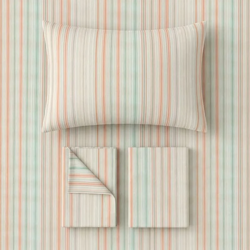 Minimalistisches Bettwäscheset im Pastell-Nadelstreifen-Stil für Studentenwohnheime