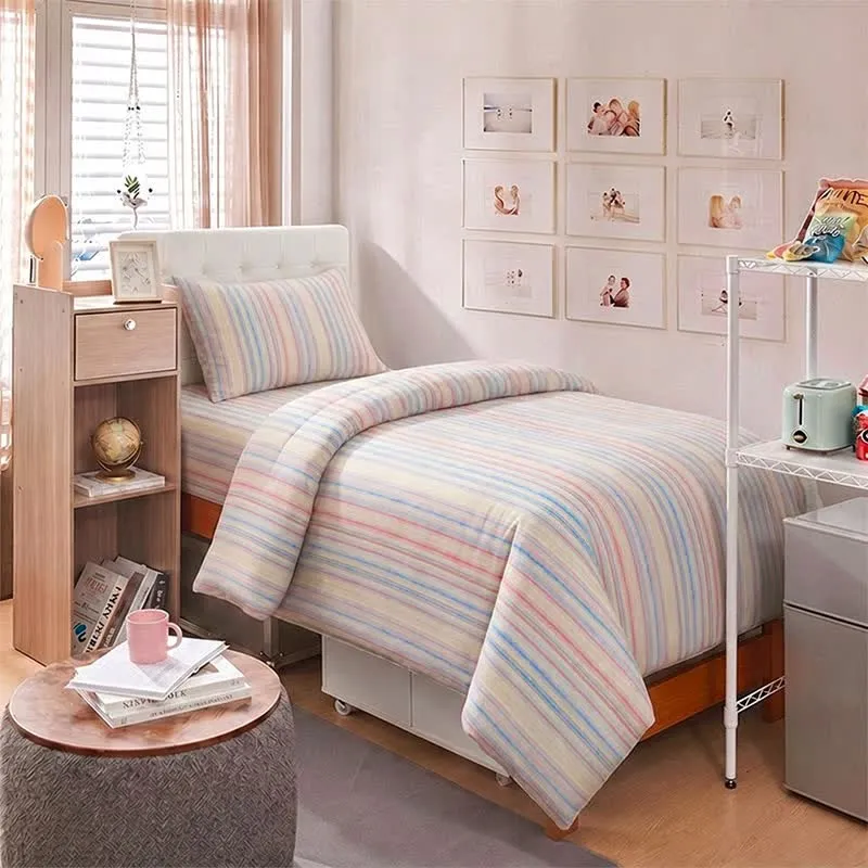 Minimalistisches Bettwäscheset im Pastell-Nadelstreifen-Stil für Studentenwohnheime