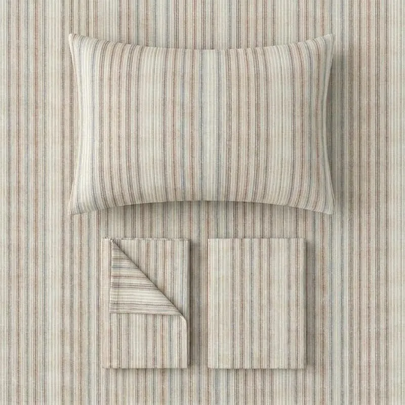 Minimalistisches, fein gestreiftes, neutrales College-Bettwäscheset