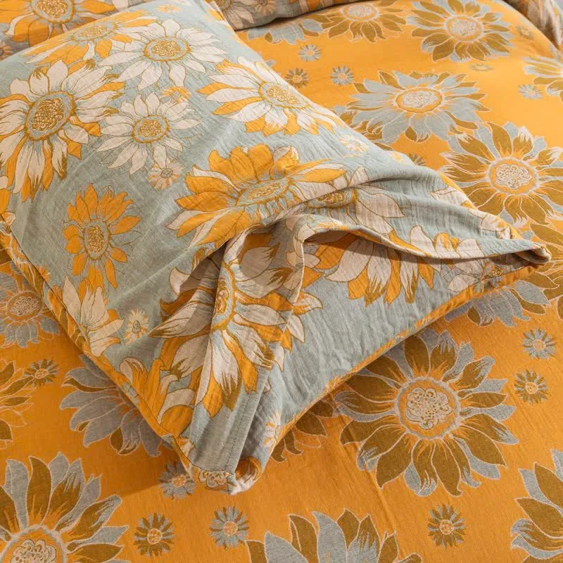 Vintage Sonnenblumen-Orange Baumwoll-Bettwäsche-Set
