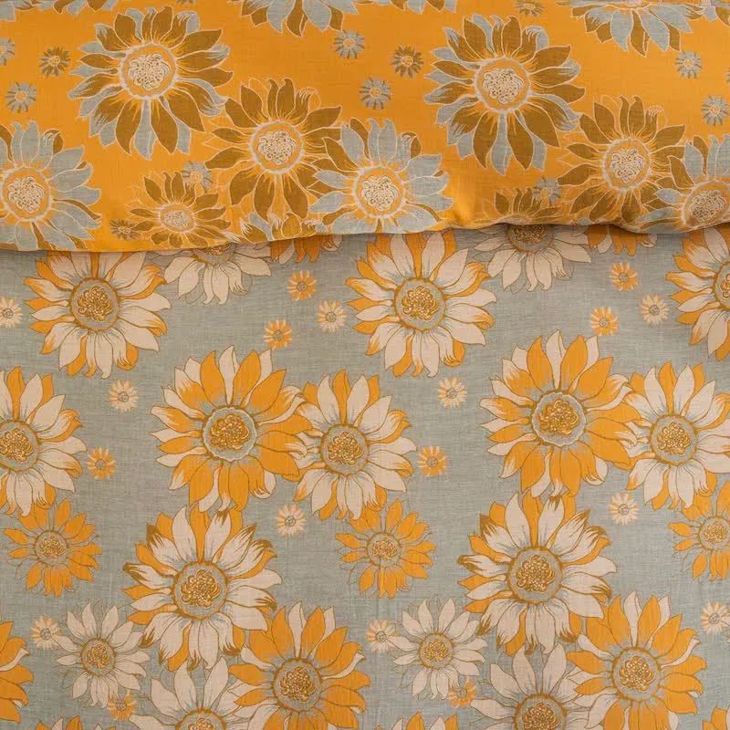 Vintage Sonnenblumen-Orange Baumwoll-Bettwäsche-Set