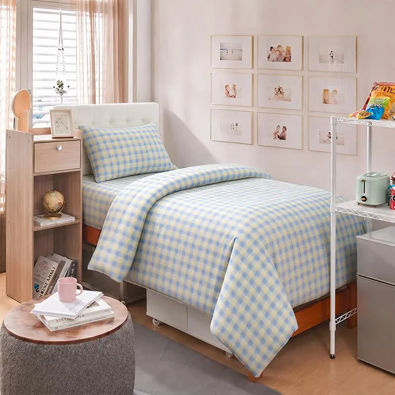 Pastellkariertes Bettwäscheset für Einzelbett XL