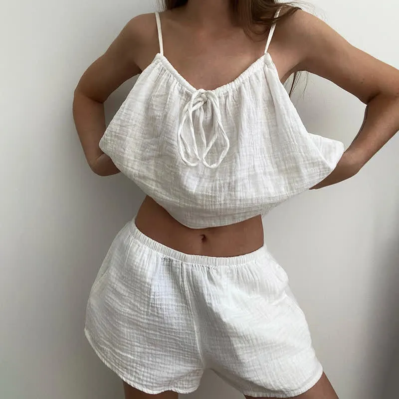 Lounge-Set aus weißem Baumwollgaze mit Schleife